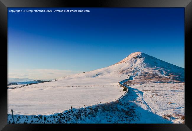 Roseberry Topping with a dusting of snow Framed Print by Greg Marshall