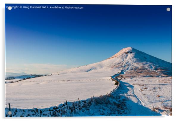 Roseberry Topping with a dusting of snow Acrylic by Greg Marshall