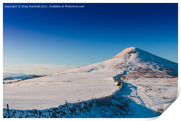 Roseberry Topping with a dusting of snow Print by Greg Marshall