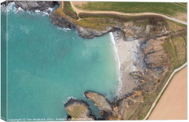 Aerial photograph taken near Trevone Beach nr Padstow, Cornwall, Canvas Print by Tim Woolcock