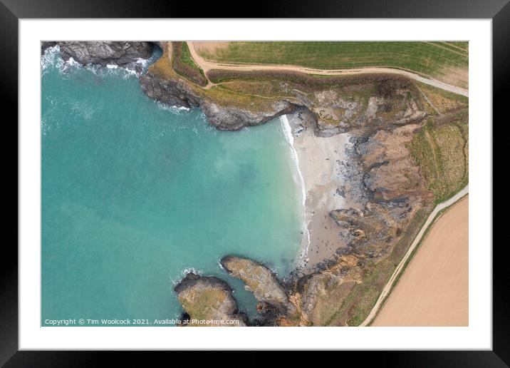 Aerial photograph taken near Trevone Beach nr Padstow, Cornwall, Framed Mounted Print by Tim Woolcock