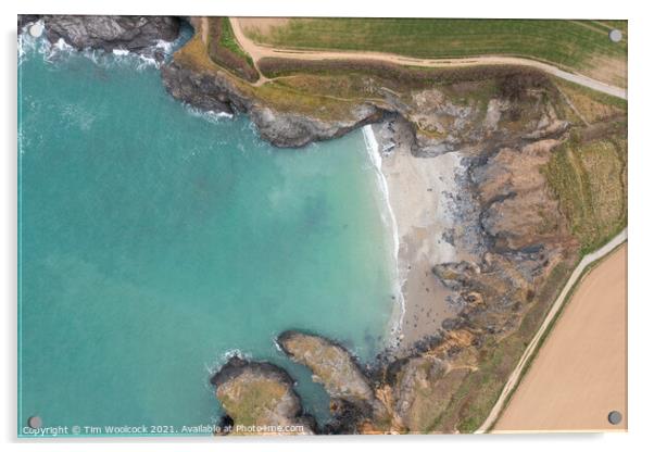 Aerial photograph taken near Trevone Beach nr Padstow, Cornwall, Acrylic by Tim Woolcock