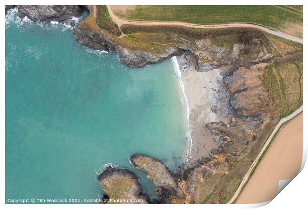 Aerial photograph taken near Trevone Beach nr Padstow, Cornwall, Print by Tim Woolcock