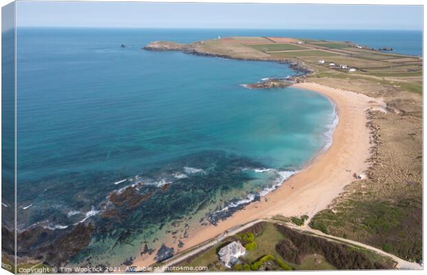 Aerial photograph of Constantine Bay near Newquay and Padstow, C Canvas Print by Tim Woolcock