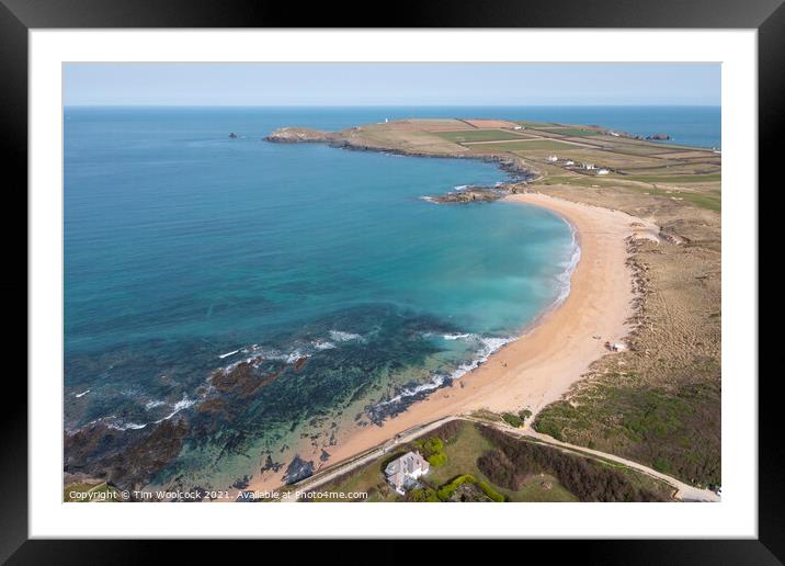 Aerial photograph of Constantine Bay near Newquay and Padstow, C Framed Mounted Print by Tim Woolcock
