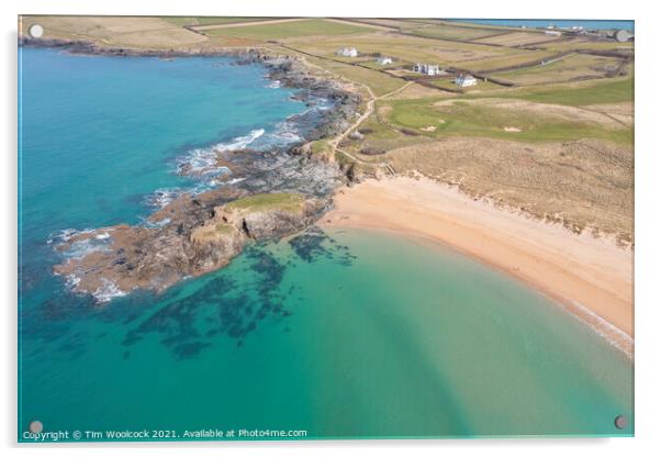 Aerial photograph of Constantine Bay near Newquay and Padstow, C Acrylic by Tim Woolcock