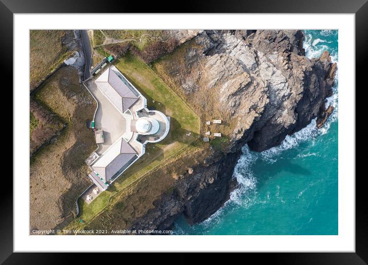 Aerial photograph of Trevose Lighthouse near Padstow, Cornwall,  Framed Mounted Print by Tim Woolcock