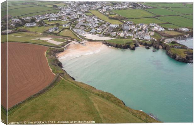 Aerial photograph taken near Trevone Beach nr Padstow, Cornwall, Canvas Print by Tim Woolcock