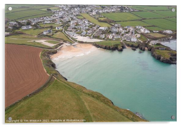 Aerial photograph taken near Trevone Beach nr Padstow, Cornwall, Acrylic by Tim Woolcock