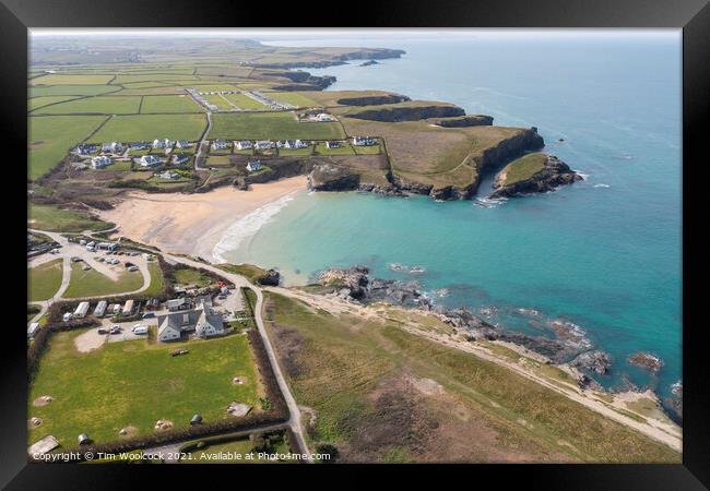 Aerial photograph of Treyarnon Bay near newquay and Padstow, Cor Framed Print by Tim Woolcock