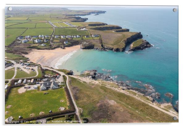 Aerial photograph of Treyarnon Bay near newquay and Padstow, Cor Acrylic by Tim Woolcock