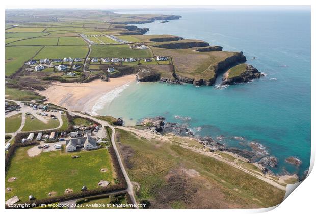 Aerial photograph of Treyarnon Bay near newquay and Padstow, Cor Print by Tim Woolcock