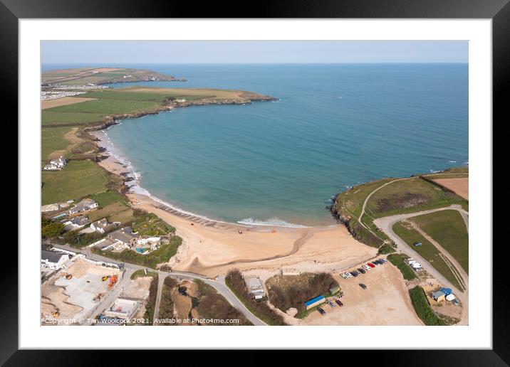 Aerial photograph of Harlyn Bay, near Padstow, Cornwall, England Framed Mounted Print by Tim Woolcock
