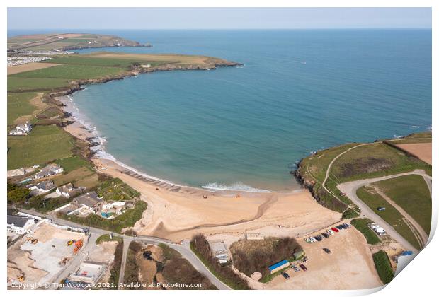 Aerial photograph of Harlyn Bay, near Padstow, Cornwall, England Print by Tim Woolcock