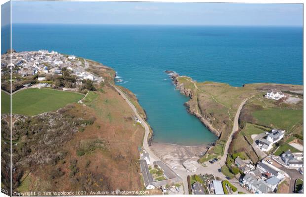 Aerial photograph of Port Gaverne, Cornwall, England. Canvas Print by Tim Woolcock