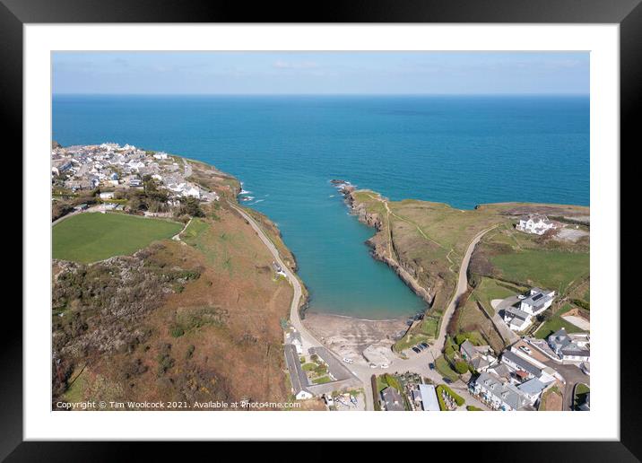 Aerial photograph of Port Gaverne, Cornwall, England. Framed Mounted Print by Tim Woolcock
