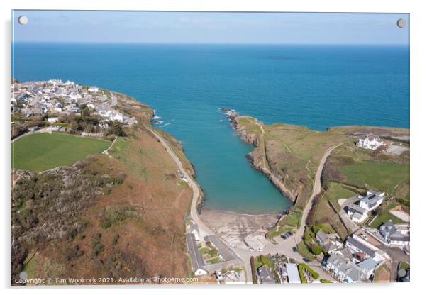 Aerial photograph of Port Gaverne, Cornwall, England. Acrylic by Tim Woolcock