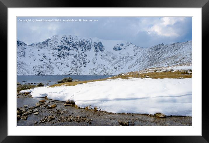 Red Tarn and Helvellyn in Winter Snow Framed Mounted Print by Pearl Bucknall