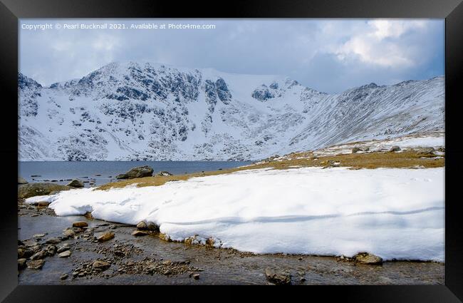 Red Tarn and Helvellyn in Winter Snow Framed Print by Pearl Bucknall