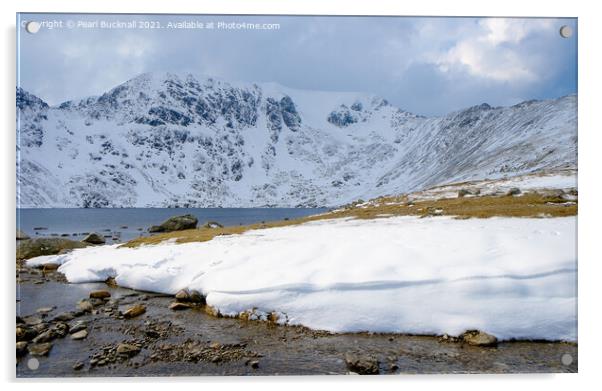 Red Tarn and Helvellyn in Winter Snow Acrylic by Pearl Bucknall