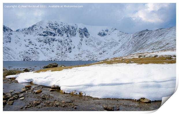 Red Tarn and Helvellyn in Winter Snow Print by Pearl Bucknall