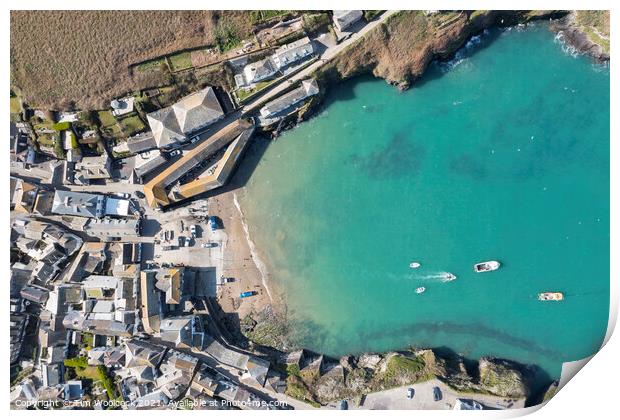 Aerial photograph of Port Isaac, Cornwall, England. Print by Tim Woolcock