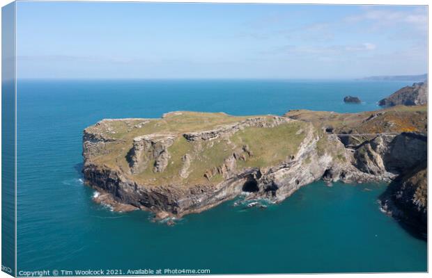 Aerial photograph of Tintagel, Cornwall, England. Canvas Print by Tim Woolcock
