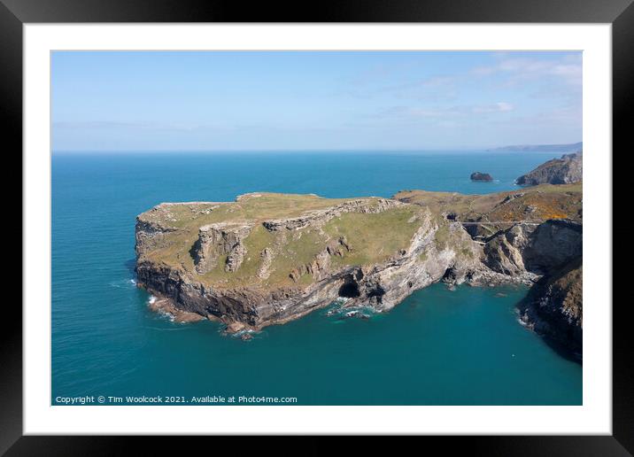 Aerial photograph of Tintagel, Cornwall, England. Framed Mounted Print by Tim Woolcock