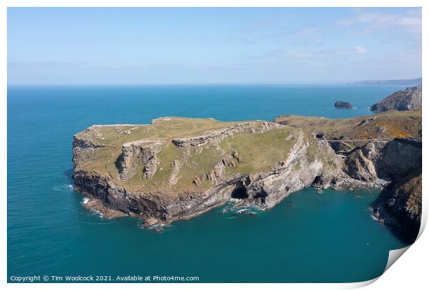 Aerial photograph of Tintagel, Cornwall, England. Print by Tim Woolcock