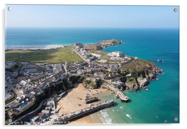 Aerial photograph of Newquay, Cornwall, England. Acrylic by Tim Woolcock