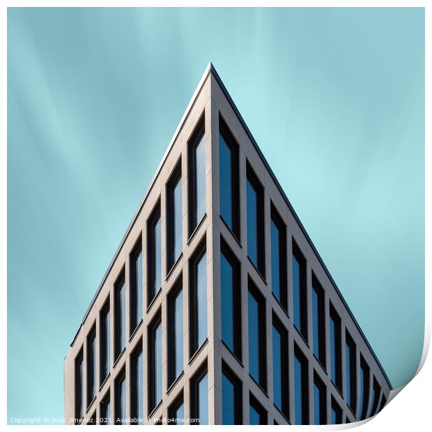 Abstract Detail of Minimalist Building Against Teal Blue Sky Print by Juan Jimenez