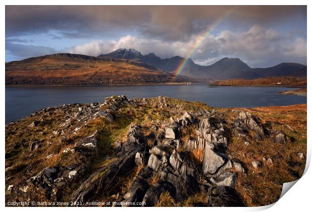 Rainbow over Blaven Skye Print by Barbara Jones