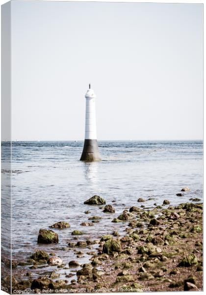 Shipping Harbour Light House Marker, Shaldon, Devon Canvas Print by Peter Greenway