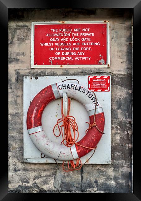 Lifebelt, Charlestown Harbour Framed Print by Gordon Maclaren