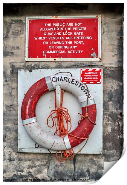 Lifebelt, Charlestown Harbour Print by Gordon Maclaren