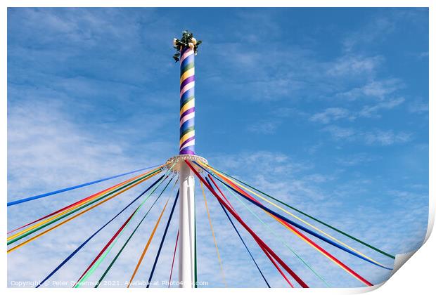 The Woved Coloured Ribbon Patterns On The Maypole Print by Peter Greenway