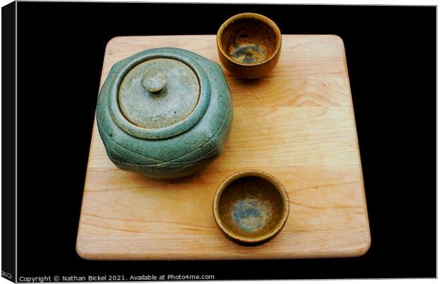 Antique Tea Set on Wooden Serving Board Canvas Print by Nathan Bickel