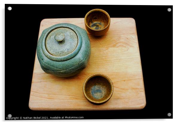 Antique Tea Set on Wooden Serving Board Acrylic by Nathan Bickel