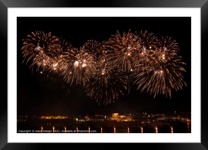 Grand Harbour aglow with Fireworks Framed Mounted Print by Kasia Design