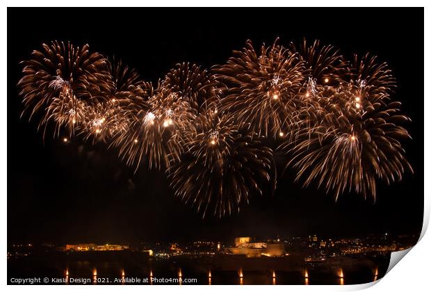 Grand Harbour aglow with Fireworks Print by Kasia Design