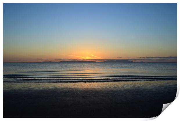 Sand, sea, and sunset at Prestwick Print by Allan Durward Photography