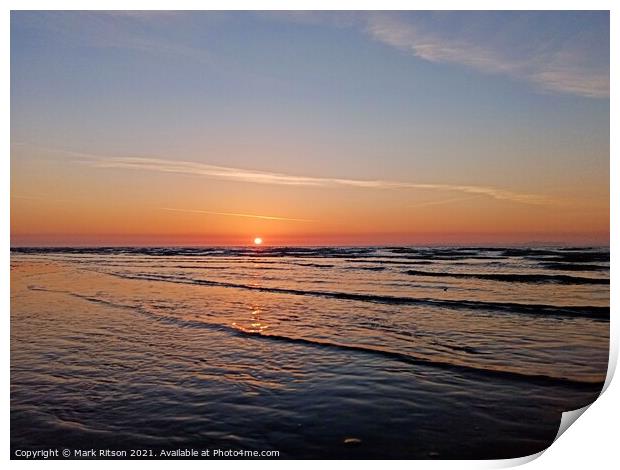 Calm Blue Sunset Sea Print by Mark Ritson
