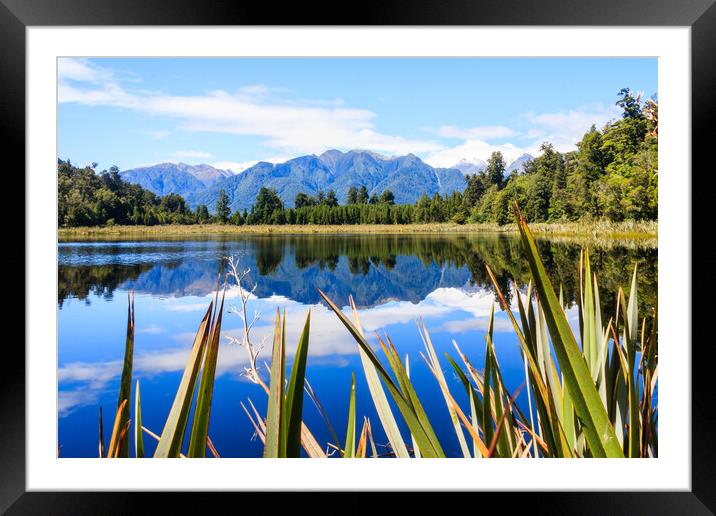 Mountain reflections in Lake Matheson Framed Mounted Print by Kevin Hellon