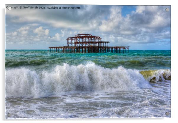 Brighton West Pier ruins with rough sea Acrylic by Geoff Smith