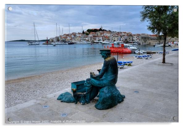 Primosten Fisherman Statue Croatiatia Acrylic by Diana Mower