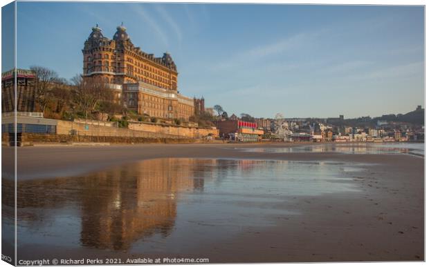 The Grand Hotel Scarborough in reflection Canvas Print by Richard Perks