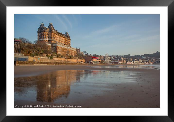 The Grand Hotel Scarborough in reflection Framed Mounted Print by Richard Perks