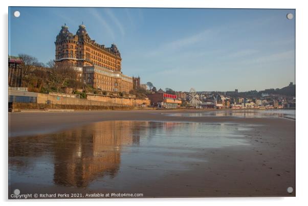 The Grand Hotel Scarborough in reflection Acrylic by Richard Perks