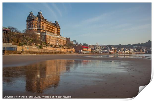 The Grand Hotel Scarborough in reflection Print by Richard Perks
