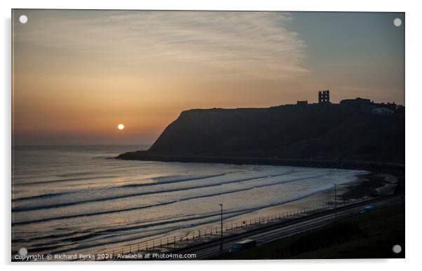 Misty sunrise at Scarborough North Bay Acrylic by Richard Perks